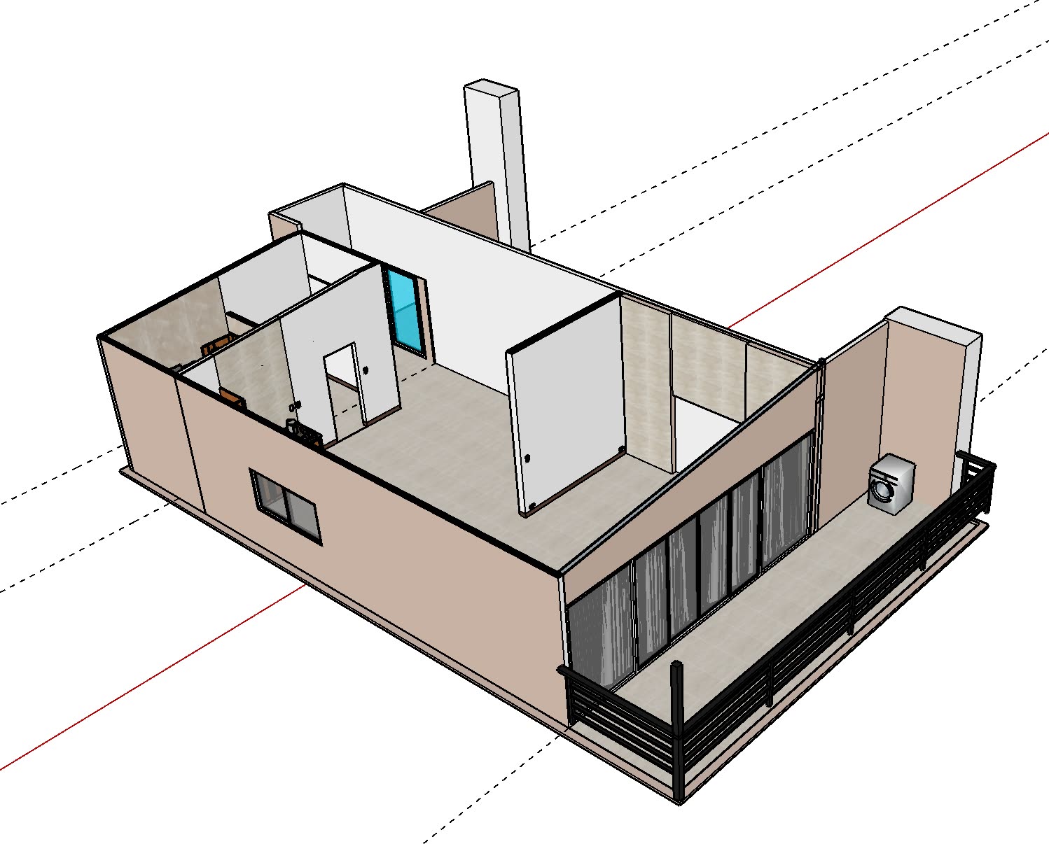 แบบ 3D ห้องพักโรงแรมหลังรีโนเวท ผังห้องพร้อมระเบียง