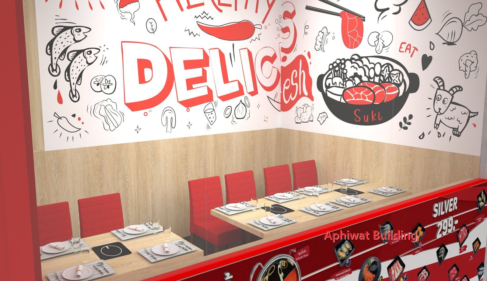 ภาพ 3D — ผนังกราฟิก Healthy Delicious