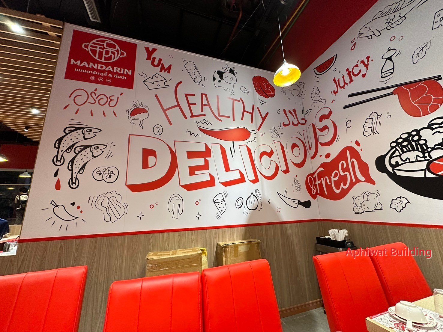 งานจริง — ผนังกราฟิก Healthy Delicious