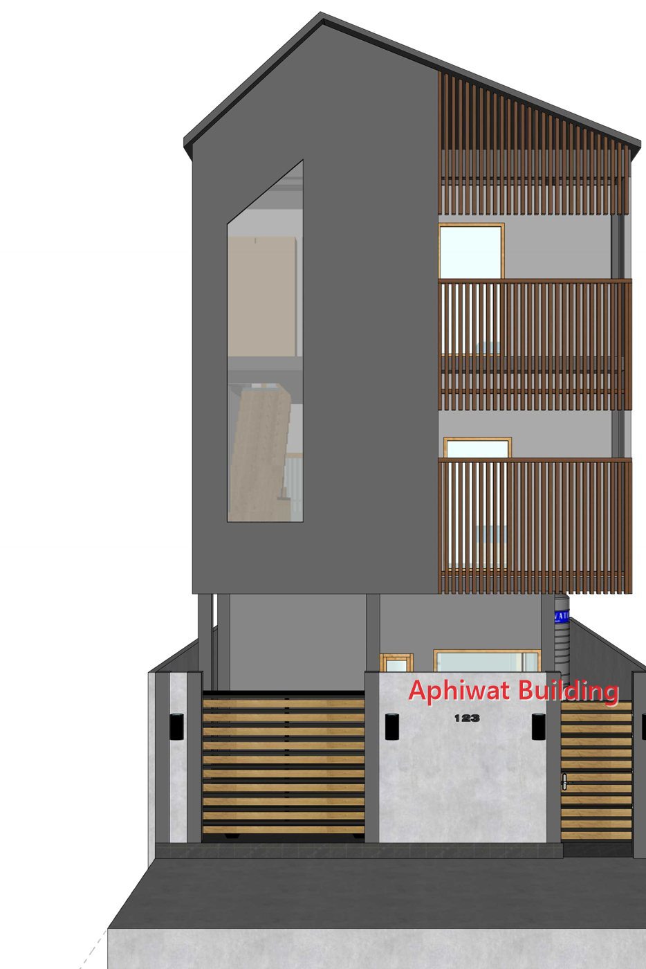 แบบ 3D รูปด้านหน้าบ้าน 3 ชั้น